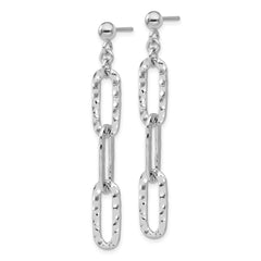 Sterling Silver RH-pltd Polished Hammered Chain Post Dangle Earrings