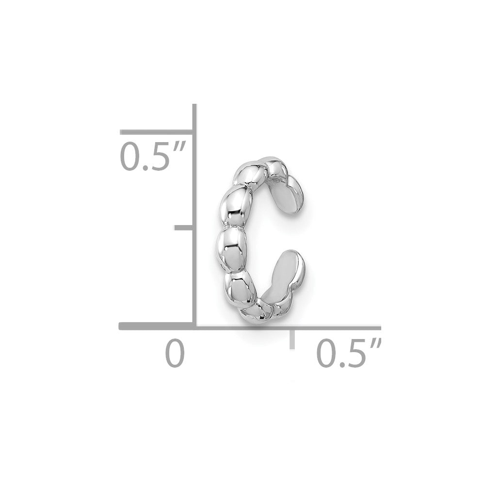 Sterling Silver Rhodium-plated Polished Beaded Single Cuff Earring