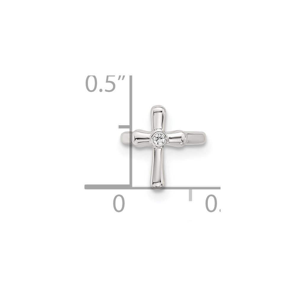 Sterling Silver E-coated Polished CZ Cross Single Cuff Earring