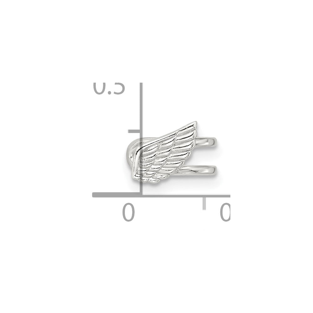 Sterling Silver E-coated Polished & Textured Wing Single Cuff Earring