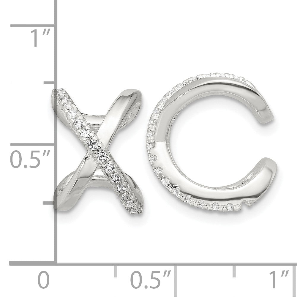 Sterling Silver E-Coating Polished CZ 'X' Pair of 2 Cuff Earrings