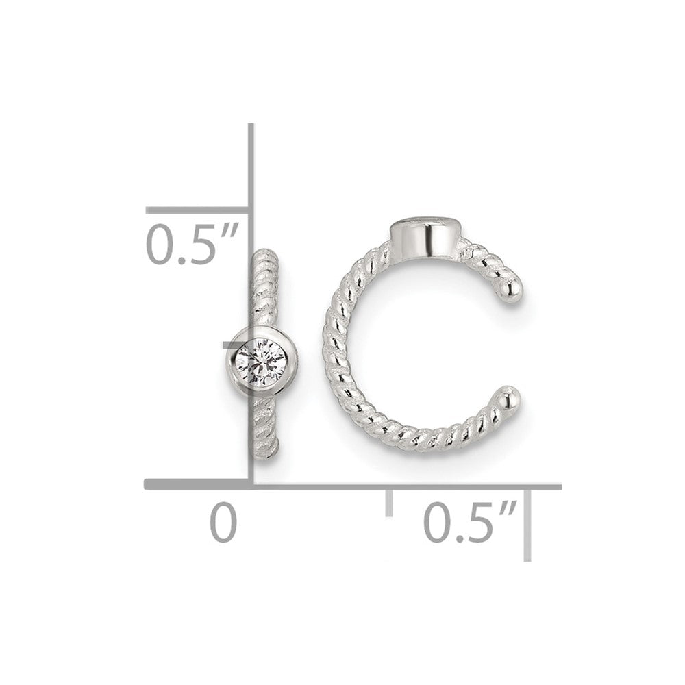 Sterling Silver E-Coating Polish Twisted Bezel CZ Pair of 2 Cuff Earrings