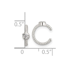 Sterling Silver E-Coating Polish Twisted Bezel CZ Pair of 2 Cuff Earrings