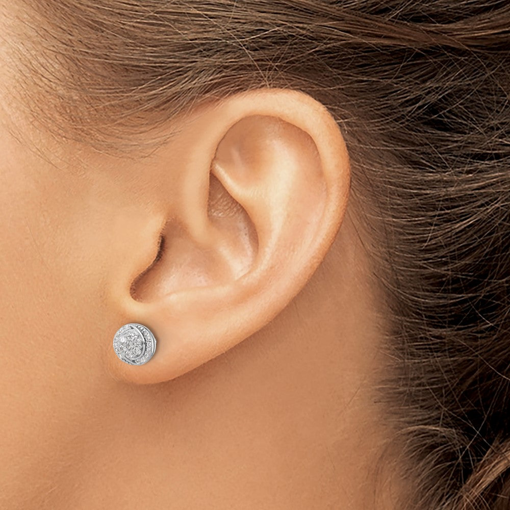 Sterling Silver Rhodium-plated Polished Cluster Pavâ CZ Post Earrings