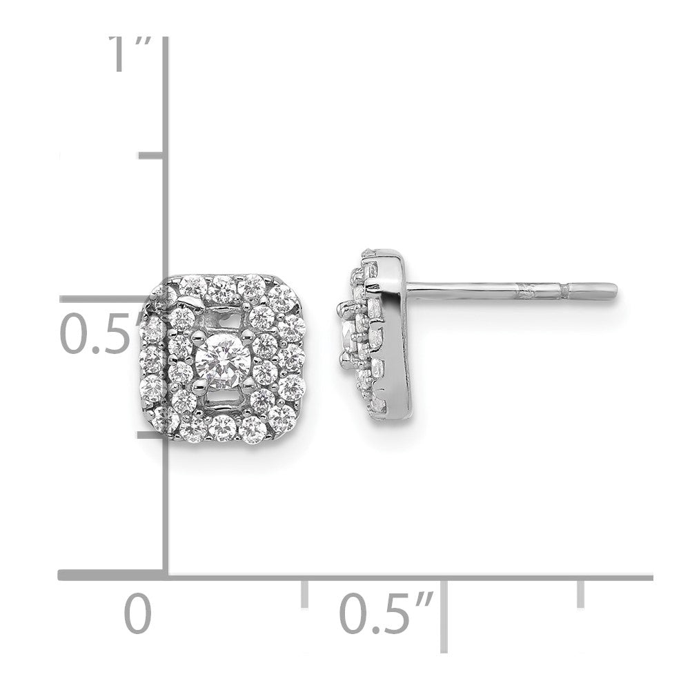 Sterling Silver Rhodium-plated Polished CZ Square Halo Post Earrings