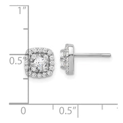 Sterling Silver Rhod-plated Polished CZ Square Center Halo Post Earrings