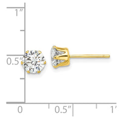 Sterling Silver Gold-tone Polished 6 Prong 6mm CZ Post Stud Earrings