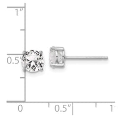 Sterling Silver RH-plated 6mm Created White Sapphire Stud Earrings