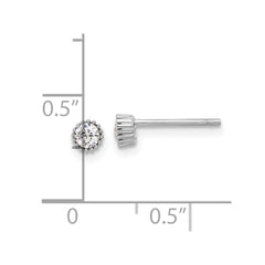 Sterling Silver Rhod-plated 3mm CZ Grooved Bezel Post Stud Earrings