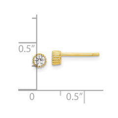 Sterling Silver Gold-tone 3mm CZ Grooved Bezel Post Stud Earrings