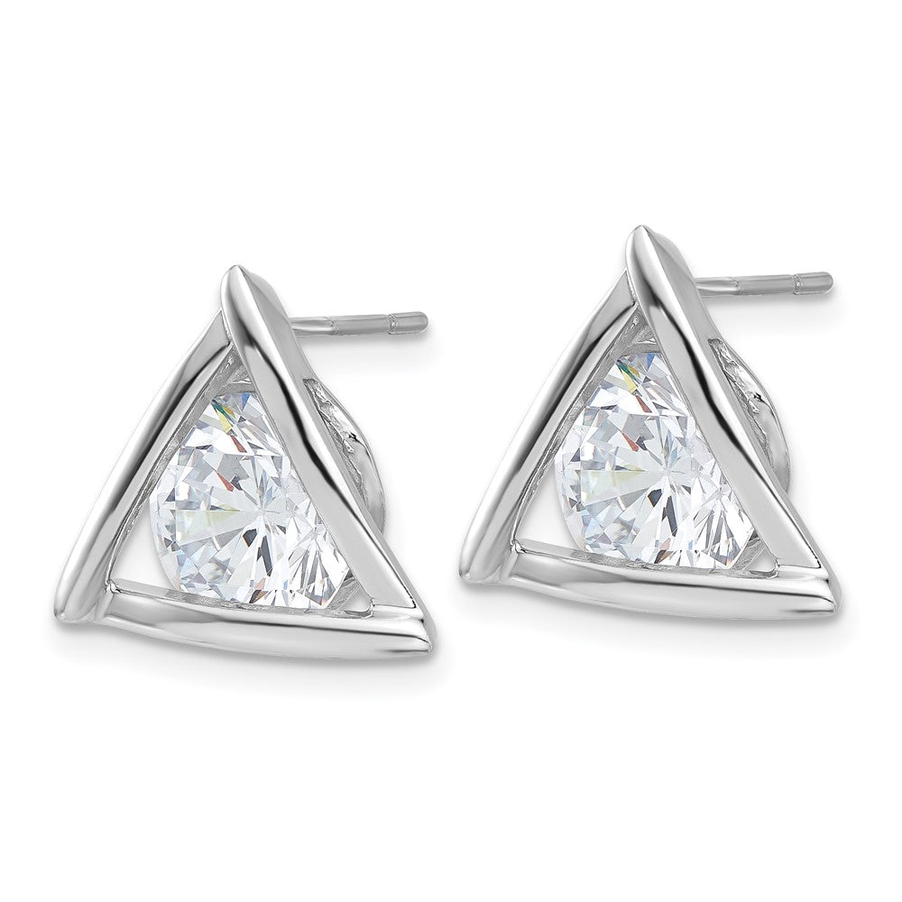 Sterling Silver Rhodium-plated Polished CZ Triangle Post Earrings