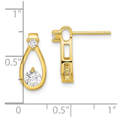 Sterling Silver Gold-tone Polished CZ Teardrop Post Earrings