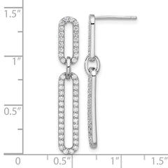 Sterling Silver RH-plated Polished CZ Paperclip Post Dangle Earrings