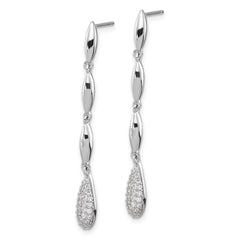 Sterling Silver Rhod-plated Polished CZ Teardrop Post Dangle Earrings - 2