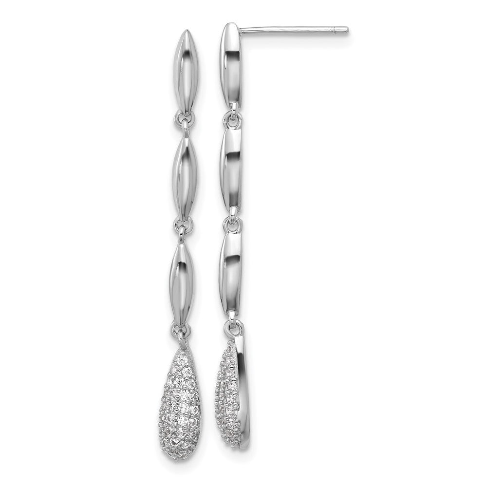 Sterling Silver Rhod-plated Polished CZ Teardrop Post Dangle Earrings - 2
