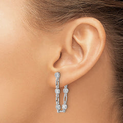 Sterling Silver Rhodium-plated Bezel CZ Post Dangle Earrings - 2