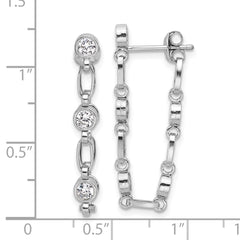 Sterling Silver Rhodium-plated Bezel CZ Post Dangle Earrings - 2