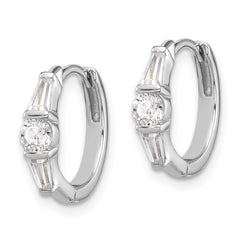 Sterling Silver Rhodium-plated CZ Hinged Hoop Earrings - 7