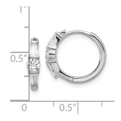 Sterling Silver Rhodium-plated CZ Hinged Hoop Earrings - 7