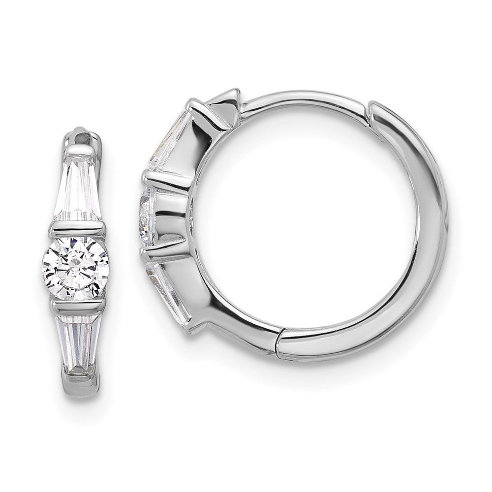 Sterling Silver Rhodium-plated CZ Hinged Hoop Earrings - 7