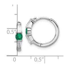 Sterling Silver Rhodium-plated Green/White CZ Hinged Hoop Earrings