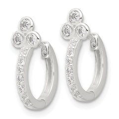 Sterling Silver E-coated CZ Hinged Hoop Earrings - 2