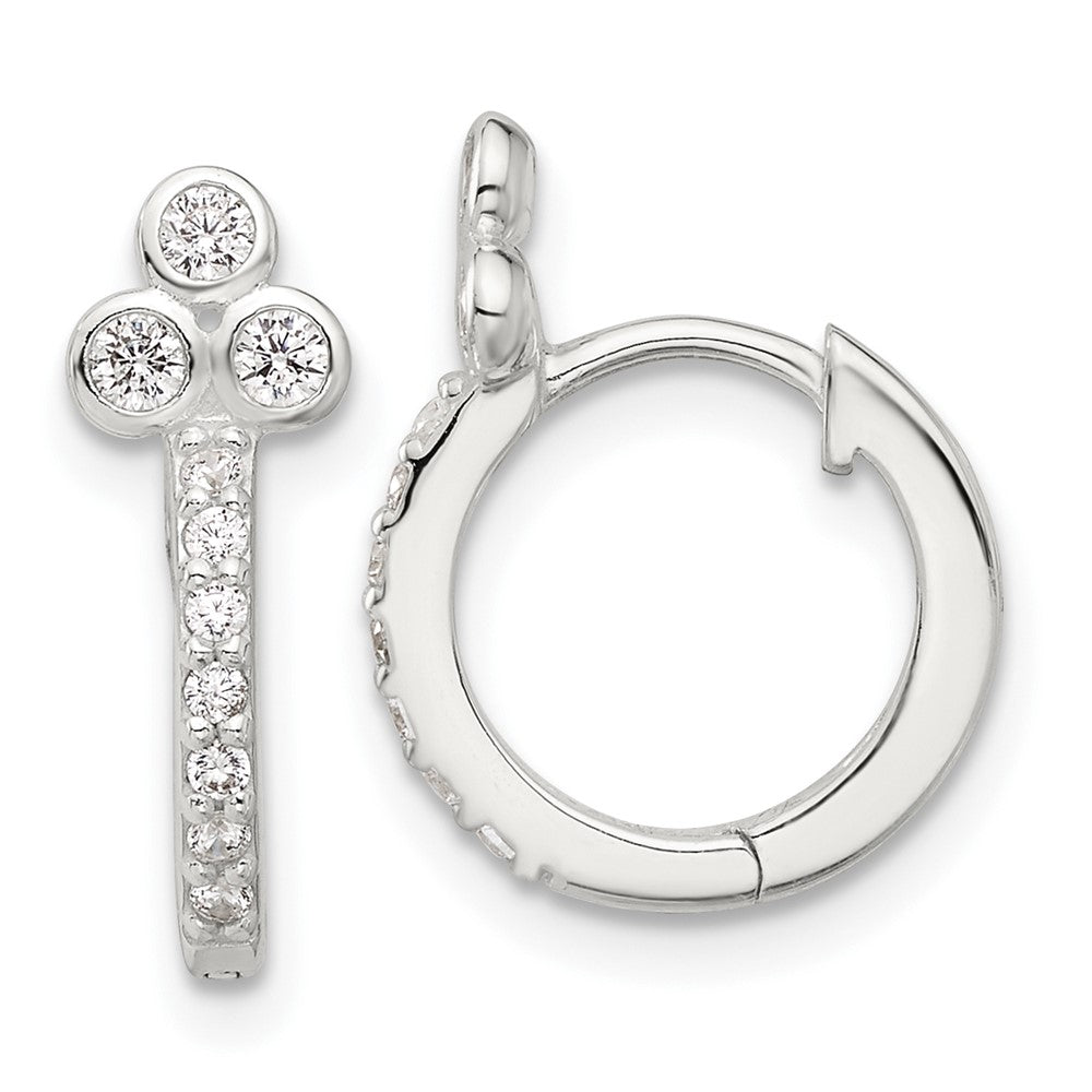 Sterling Silver E-coated CZ Hinged Hoop Earrings - 2