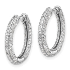 Sterling Silver Rhodium-plated Micro Pavâ CZ 3mm Hinged Hoop Earrings