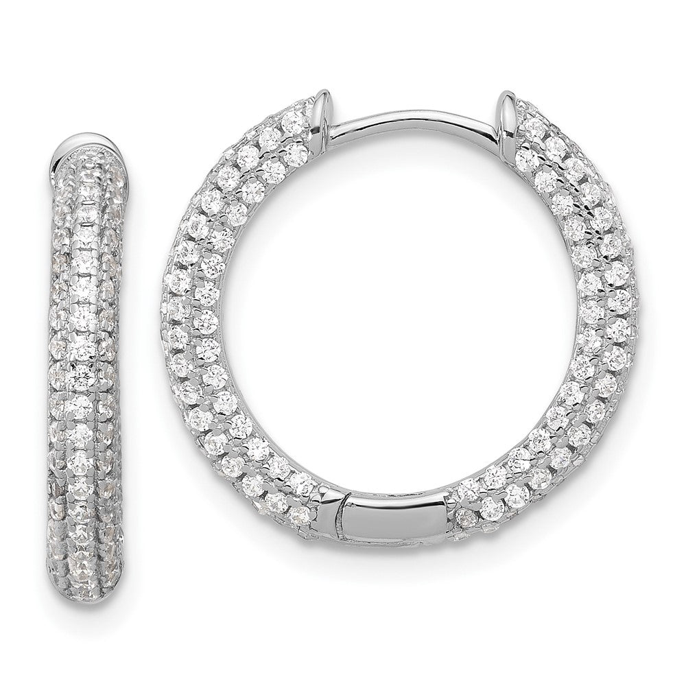 Sterling Silver Rhodium-plated Micro Pavâ CZ 3mm Hinged Hoop Earrings