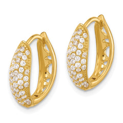 Sterling Silver Gold-tone Pavâ CZ Hinged Huggie Hoop Earrings