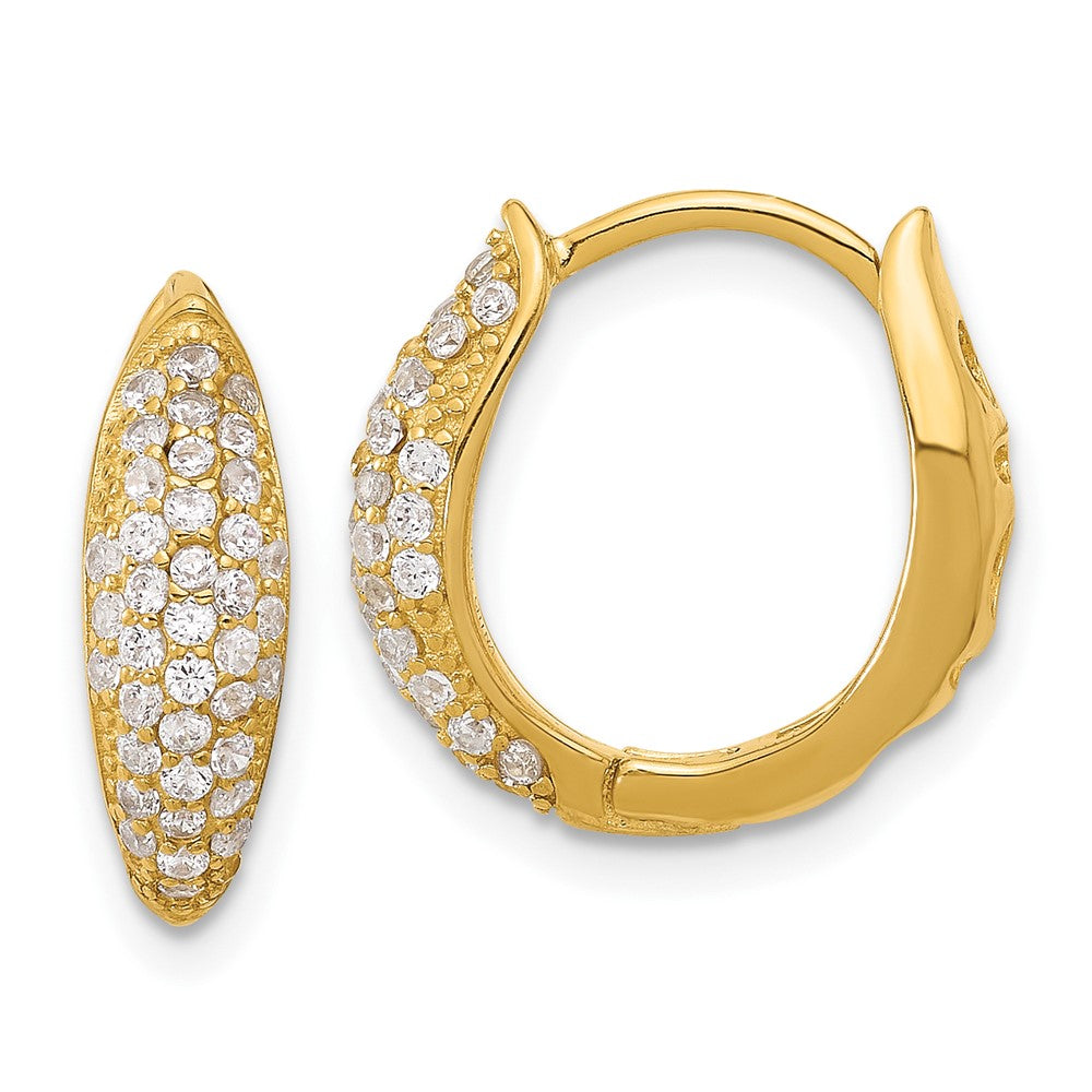 Sterling Silver Gold-tone Pavâ CZ Hinged Huggie Hoop Earrings