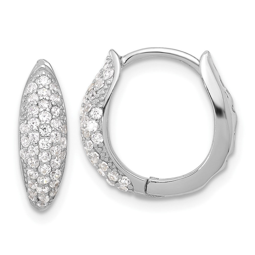 Sterling Silver Rhodium-plated Pavâ CZ Hinged Huggie Hoop Earrings