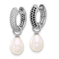 Sterling Silver RH-plated 7-8mm FWC Pearl/CZ Interchangeable Earrings Set