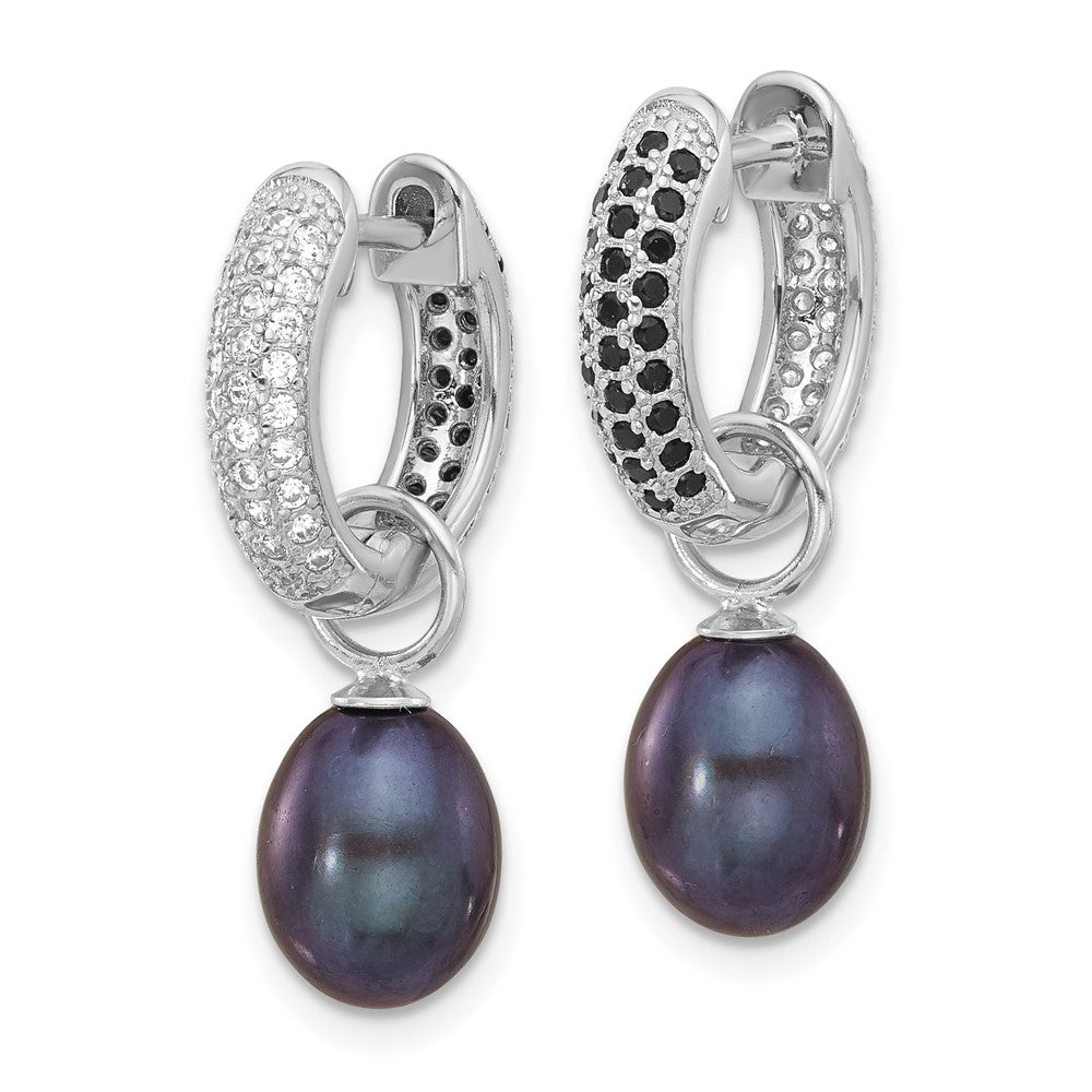 Sterling Silver RH-plated 7-8mm FWC Pearl/CZ Interchangeable Earrings Set