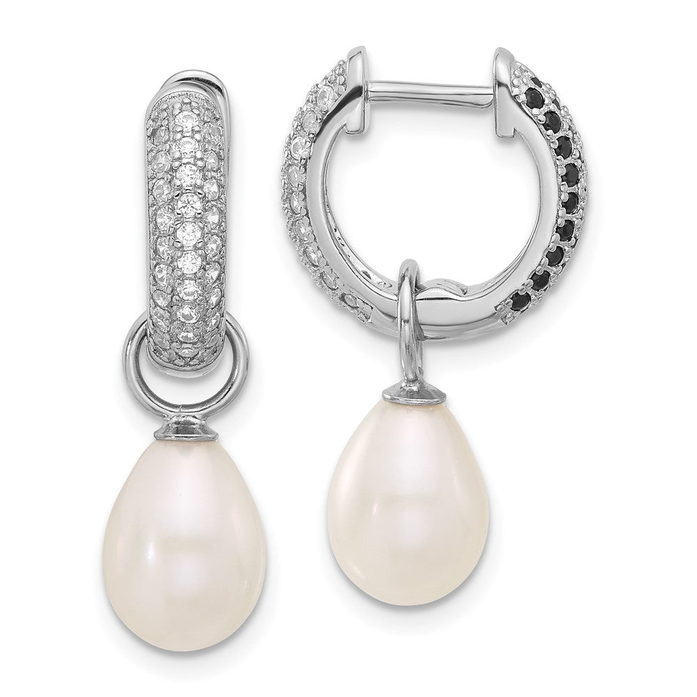 Sterling Silver RH-plated 7-8mm FWC Pearl/CZ Interchangeable Earrings Set