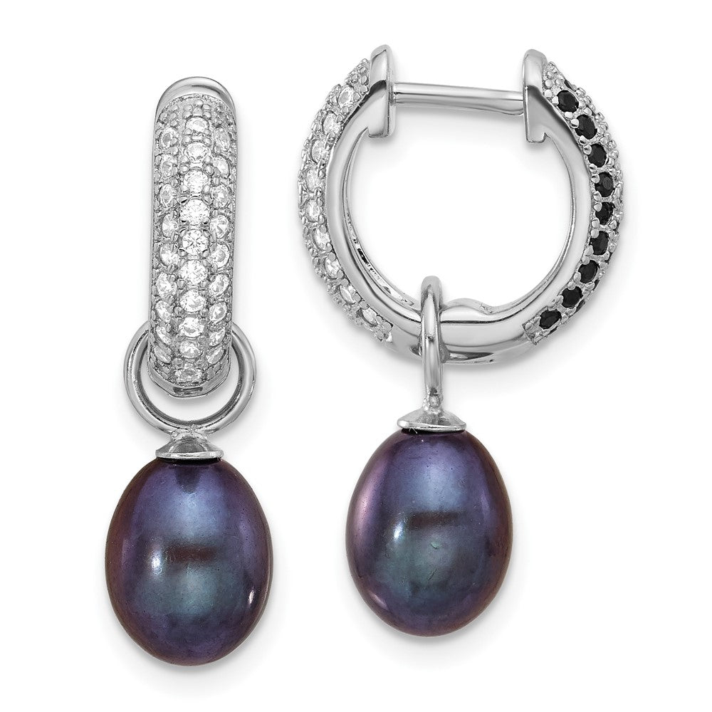 Sterling Silver RH-plated 7-8mm FWC Pearl/CZ Interchangeable Earrings Set