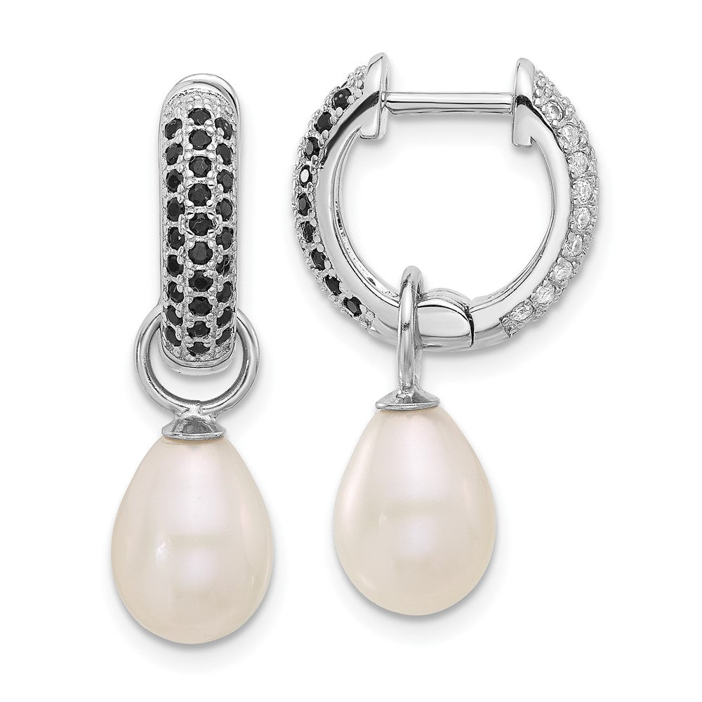 Sterling Silver RH-plated 7-8mm FWC Pearl/CZ Interchangeable Earrings Set