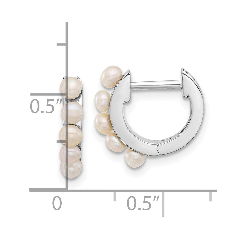 Sterling Silver Rhodium-plated 2.5-3mm White Button Freshwater Cultured Pearl Hinged Hoop Earrings