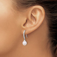 Sterling Silver Rhodium-plated 7-8mm White Teardrop Freshwater Cultured Pearl and CZ Dangle Earrings - 5