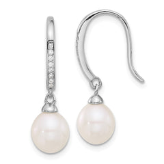 Sterling Silver Rhodium-plated 7-8mm White Teardrop Freshwater Cultured Pearl and CZ Dangle Earrings - 5