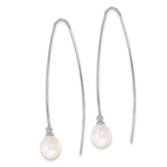 Sterling Silver Rhodium-plated 7-8mm White Teardrop Freshwater Cultured Pearl Threader Earrings - 2