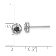 Sterling Silver RH-plated Polished/Beaded Black Spinel Circle Post Earrings