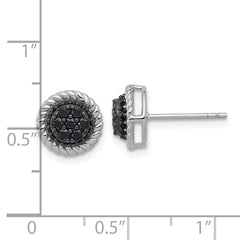 Sterling Silver RH-plated Polished/Twisted Black Spinel Circle Post Earring