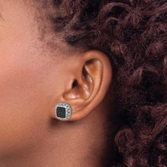Sterling Silver Rhodium-plated Polished Black Spinel Square Post Earrings