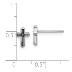 Sterling Silver Rhodium-plated Polished Black Spinel Cross Post Earrings