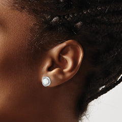 Sterling Silver Rhod-plated Polished Created Opal Swirl Circle Post Earring