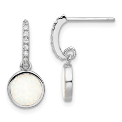 Sterling Silver RH-plated Polished CZ & Created Opal Post Dangle Earrings