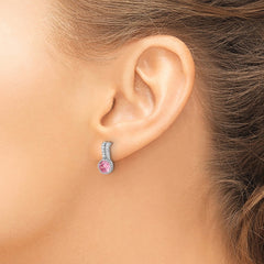 Sterling Silver RH-plated Polished Two Row Pink & White CZ Post Earrings