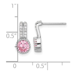 Sterling Silver RH-plated Polished Two Row Pink & White CZ Post Earrings