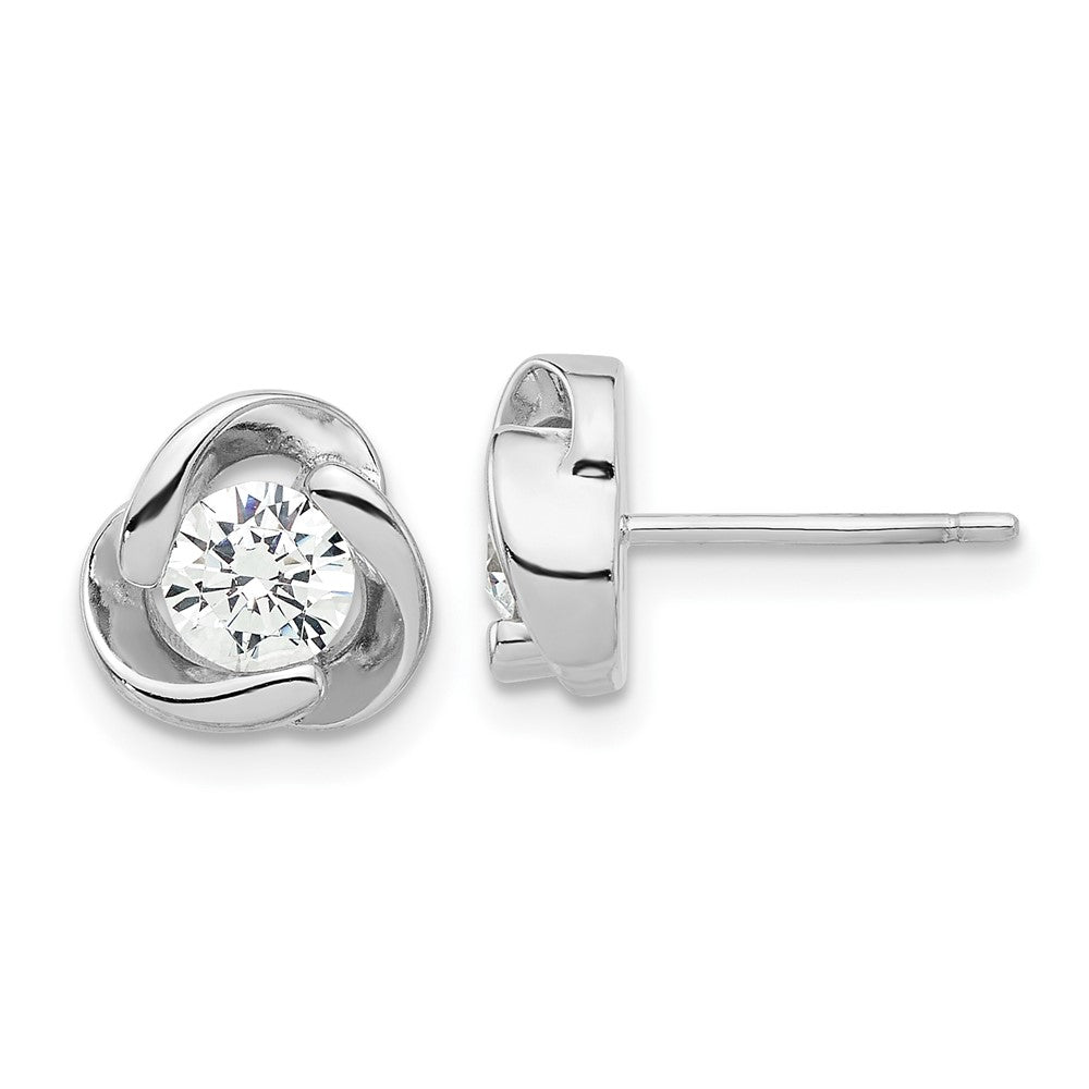 Sterling Silver Rhodium-plated with CZ Love Knot Post Earrings - 2